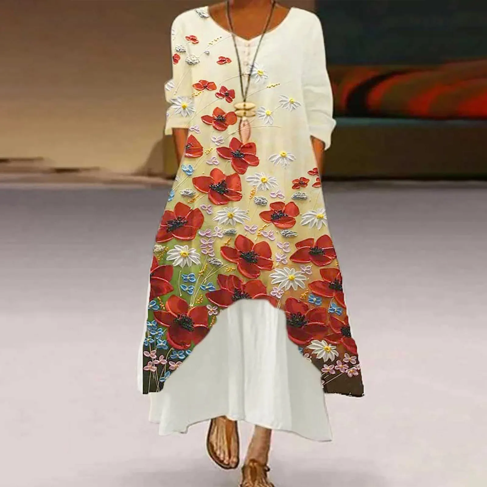 

Long Sleeve Maxi Dress For Tie Neck Stripe Print Button up Maxi Dress for Women Denim Ruffle Dress Casual Midi Dress for Women