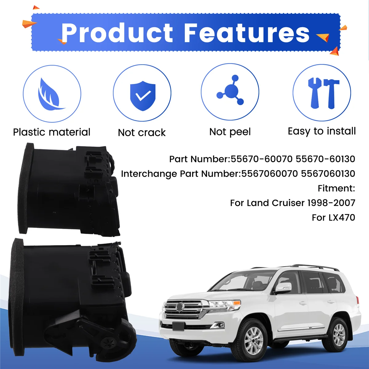 1 пара вентиляционного отверстия для приборной панели Toyota Land Cruiser 1998-2007 Lexus LX470