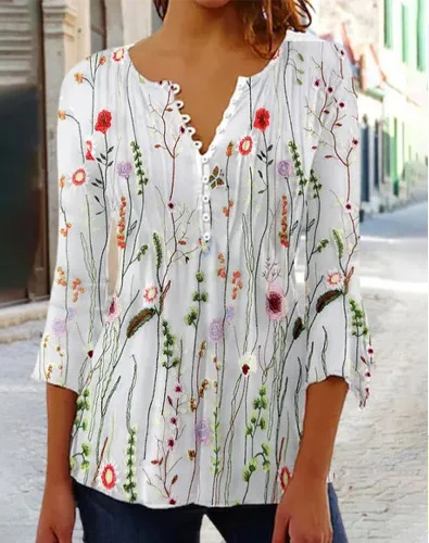 

Printed V-neck Sleeve Versatile For Women In Spring Summer Able Commuting Daily Sexy Temperament High Waist In Spring And Summer