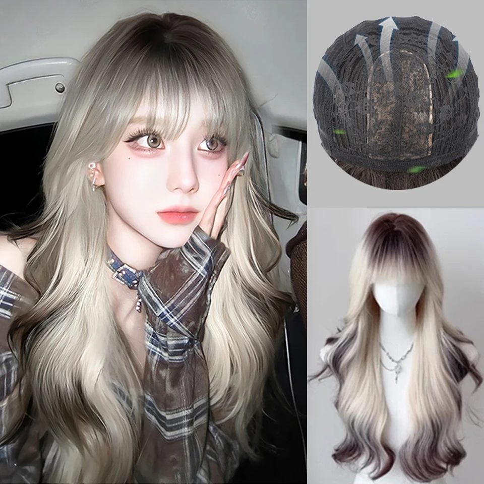 Градиентные блики с длинными кудрями синтетические парики Лолита Хэллоуин