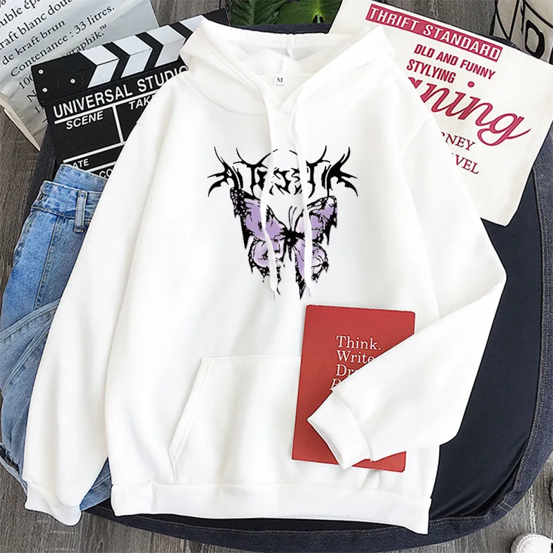 

Streetwear Winter Gothic Style Hoodie Ladies Sweatshirt Harajuku Butterfly Print Hooded Aesthetic Hoodie Spring Ladies Hoodie