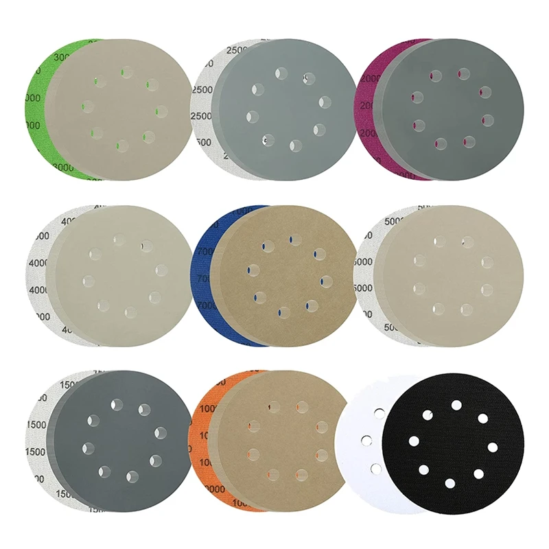 

Promotion! 64 Pcs Sanding Disc, 5Inch 8 Hole Sandpaper With 2 Interface Pads For Wet And Dry Polishing Of Automotive,Metal And W