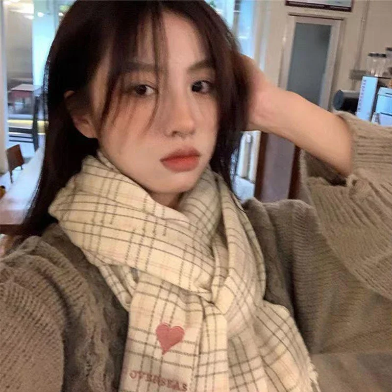 Зимний женский шарф модная клетчатая Милая шаль в клетку для девушек теплая