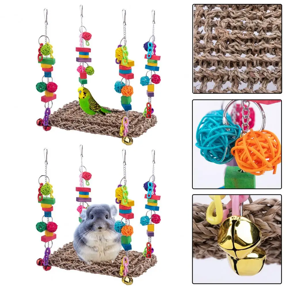 

Colorful Bird Toys Handwoven Parrot Hammock Colorful Bird Chew Toys Foraging Wall Swing Bird Supplies for Relieving Boredom