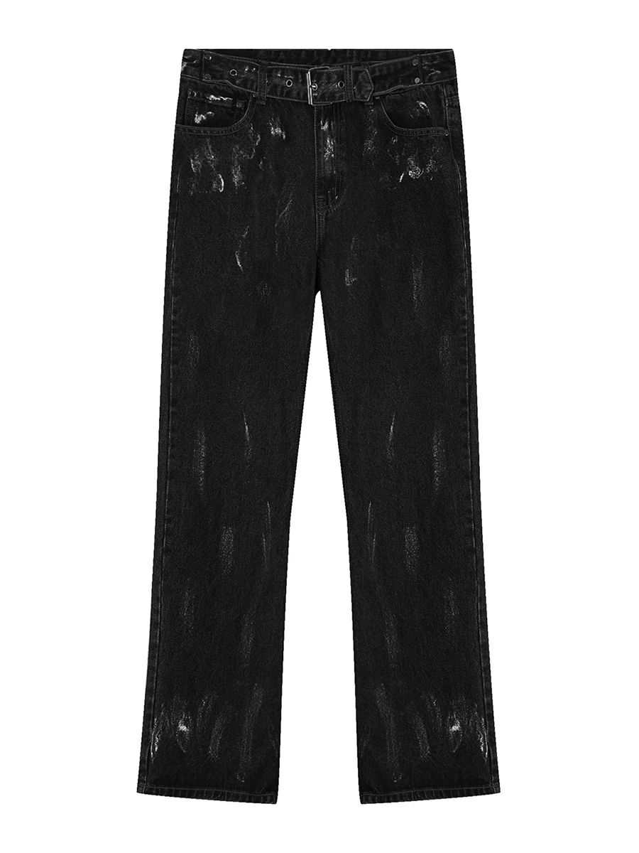 European and American Men Clothing Four Seasons Ink Splash Trousers Zipper Design Jeans Men Casual Straight Trousers Streetwear