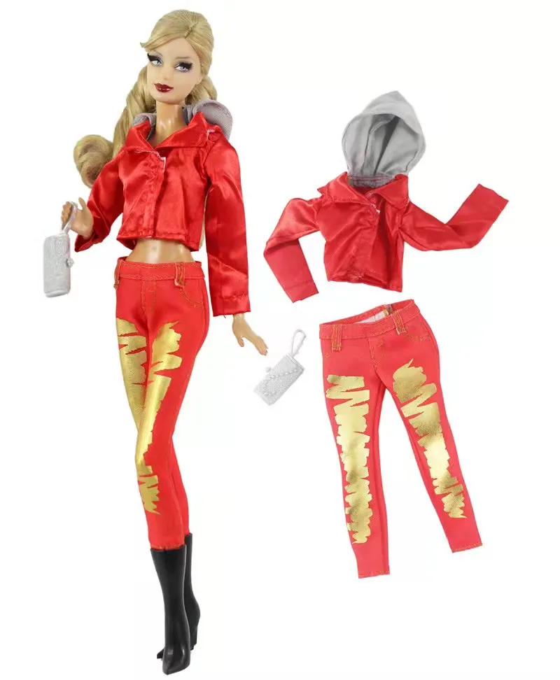 Красные худи 11.5" Кукольная одежда для Барби куртка топ брюки 1/6 BJD куклы Аксессуары для детей DIY игрушки.