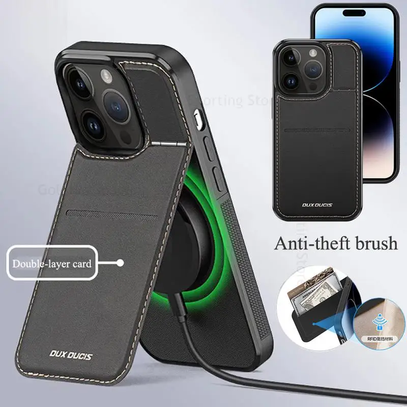 

Anti-theft Brush Leather Magnetic Kickstand Case For iPhone 14 Pro Max Flip Card Wallet For Magsafe Case For Apple 13 14 Pro Max