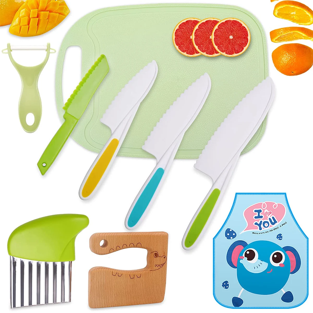 

9Pcs Kids Cooking Cutter Set Kids Knife Toddler Wooden Cutter Plastic Fruit Knives Children DIY Peeler Tools Kitchen Accessories