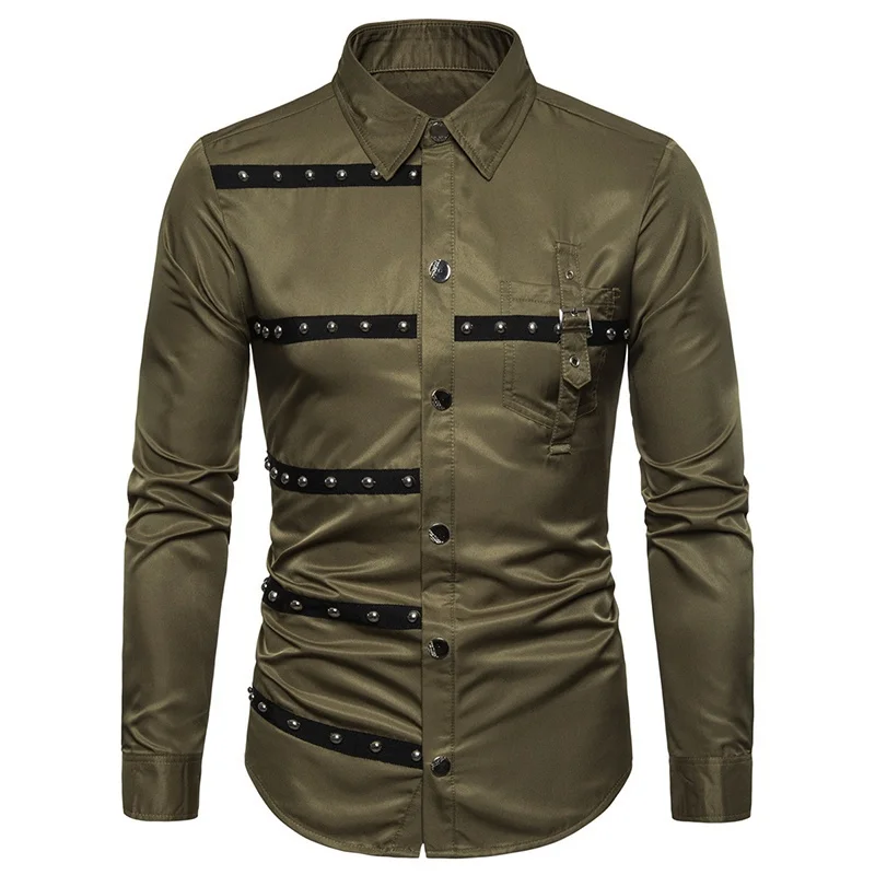 New Men's Personality Shirts Gothic Punk Style Shirts Fiction Long Sleeve Motorcycle Shirts Halloween Costume Costumes