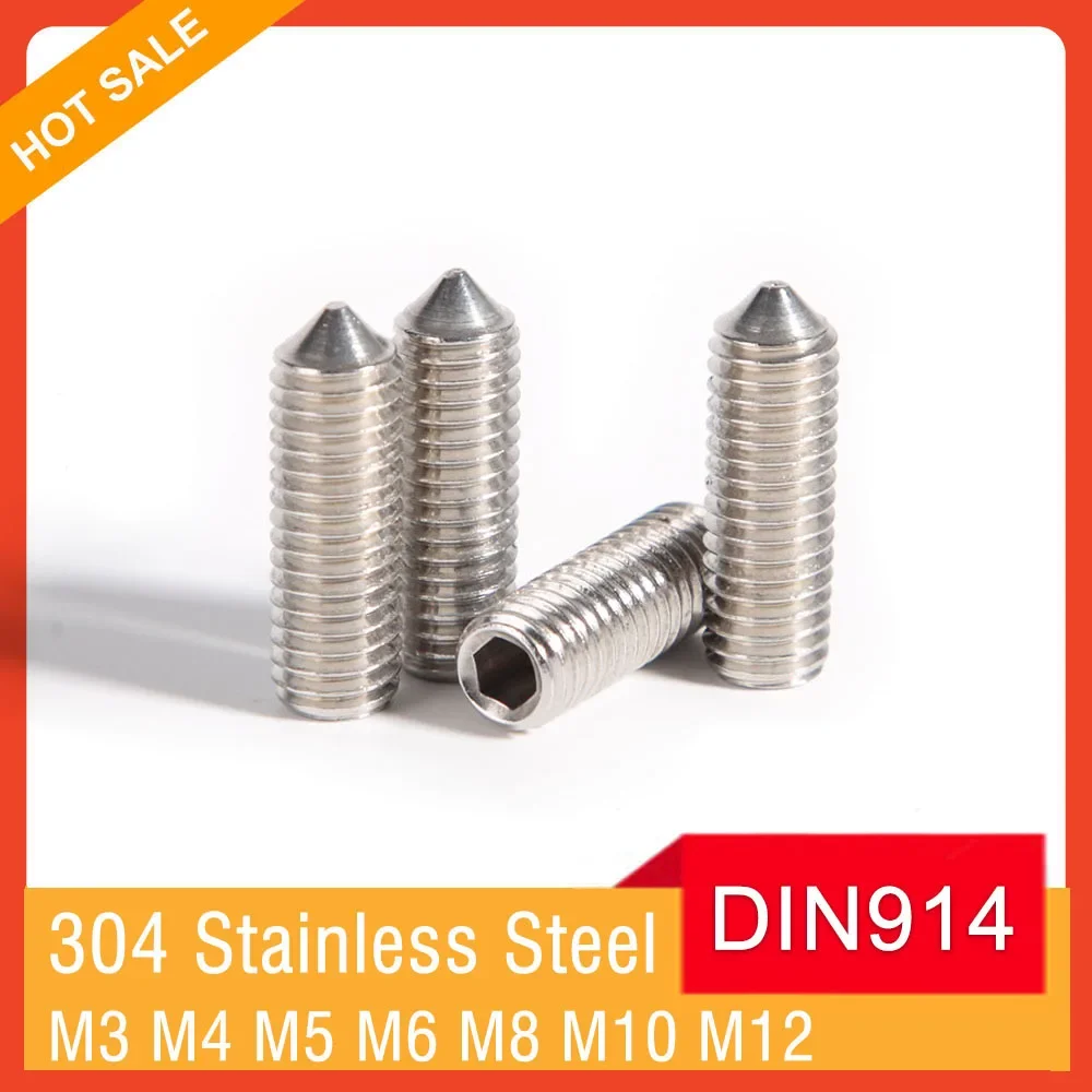 M3 M4 M5 M6 M8 M10 M12 DIN914 Нержавеющая сталь 304 Шестигранная шестигранная головка Конусная