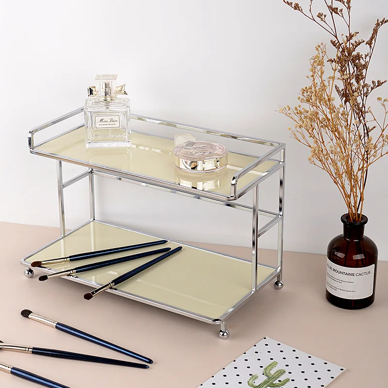 

Simple Rack Bathroom Steel Storage Sundries Cosmetic Rack Stainless Countertop Two-layer Creative Desktop Storage Storage