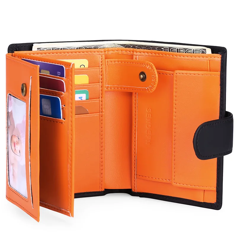 

New Women's Wallets RFID Blocking Genuine Leather Wallet Tri-Fold Credit Card Holder Coin Purse Bag Colorblock Wallet Women Men