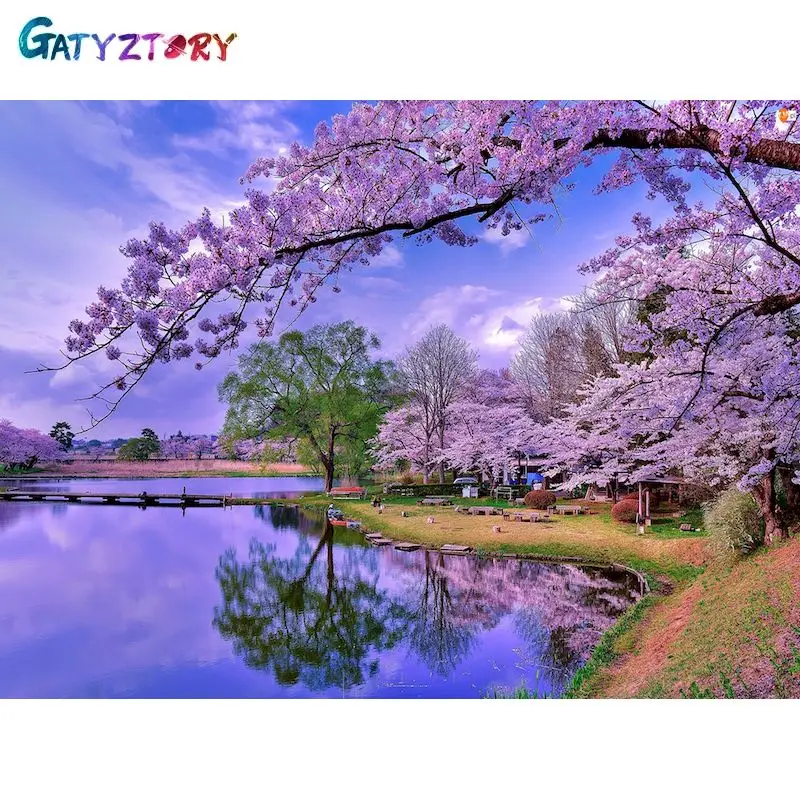 

GATYZTORY Picture By Number Tree Kits DIY Frame Drawing On Canvas HandPainted Painting By Number Landscape Gift 60x75cm