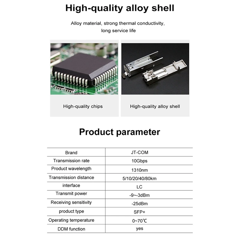 JT-COM 10G SFP+ Дуплекс LC Модуль SFP Единственный Режим Оптического Волокна 5Км 1310Нм Для Mikrotik/Huawei Переключатель