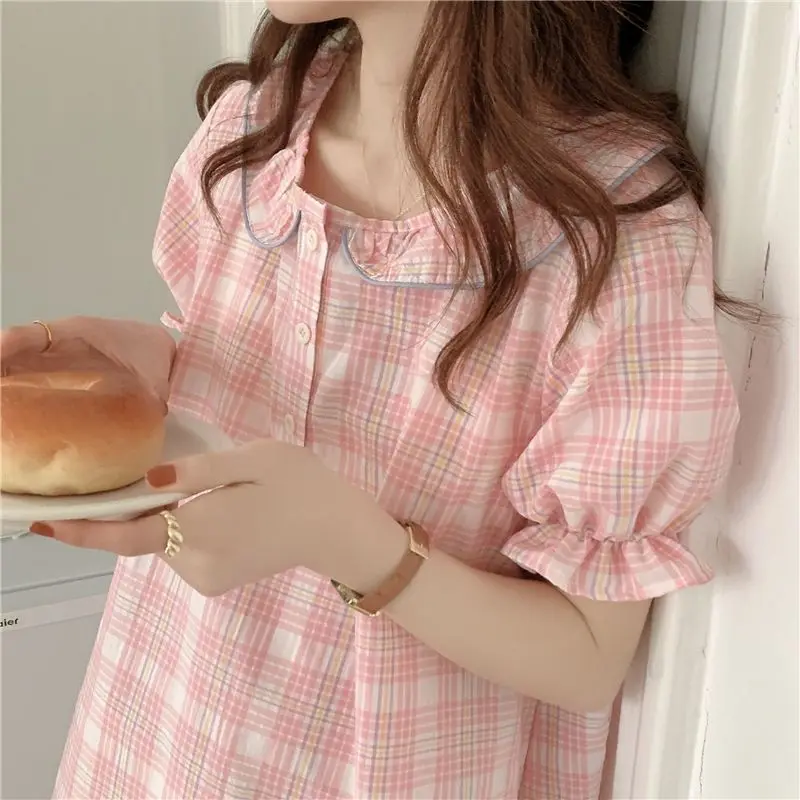 Ночные рубашки женские 3 цвета клетчатая классическая повседневная с оборками