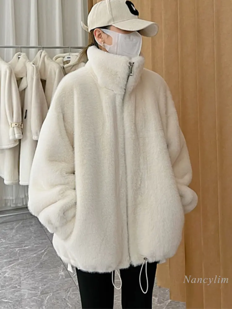 2022 Autumn and Winter New Artificial Mink Fur Coat Women Mid-Length Thickened Warm Overcoat Lamb Fur Jacket Students Streetwear