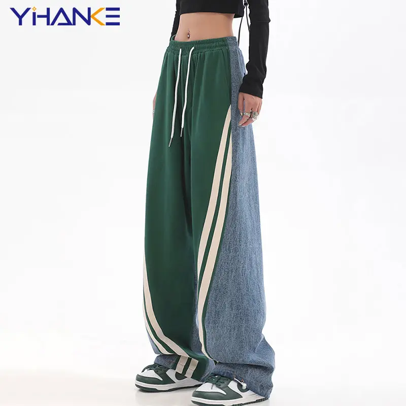 

Hot Women Autumn Winter High Waist Drawstring Tie Up Sweatpants High Street Wide Leg Straight Cylinder Lady Y2K Trousers