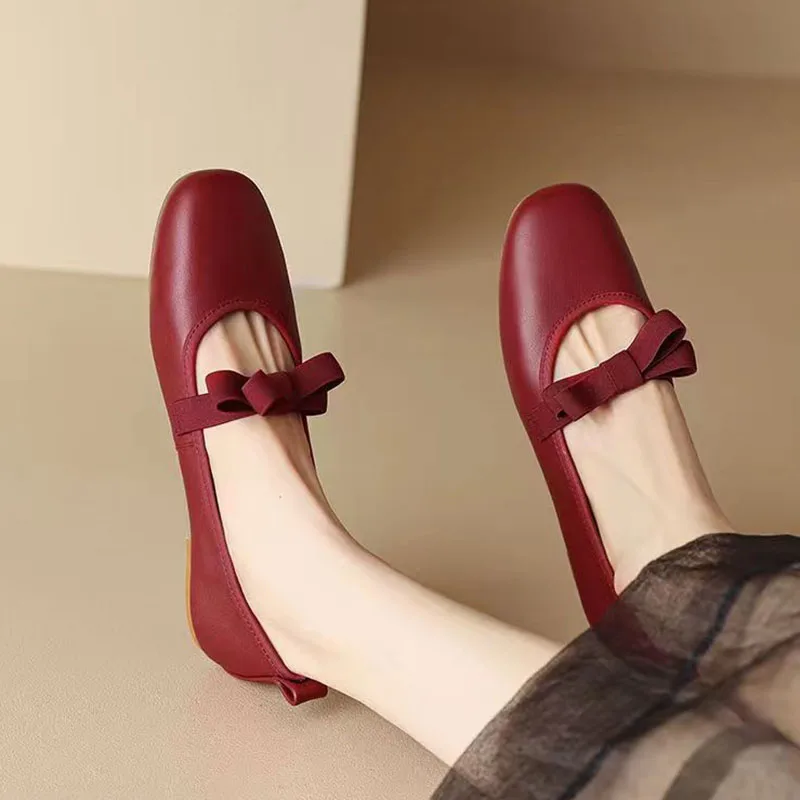 

New Women's Flats Bow Elastic Band Mary Janes for Woman Ballet Flats Comfortable Boat Shoes Sweet Zapatos Mujer Black Red 1254N