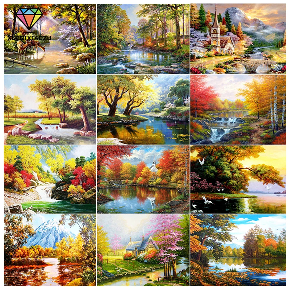 

XUEQIXIAOZU полный квадратный круглый лес пейзаж Вышивка Алмазный рисунок 5D DIY набор алмазов мозаика Картина Декор подарки