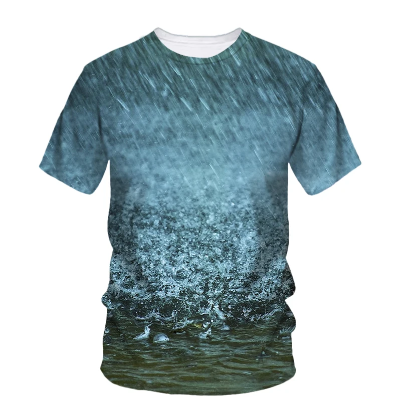 

Футболка мужская с принтом в стиле Харадзюку, модная повседневная тенниска с изображением дождливого дня и пейзажа, Стильная майка с круглым вырезом, лето