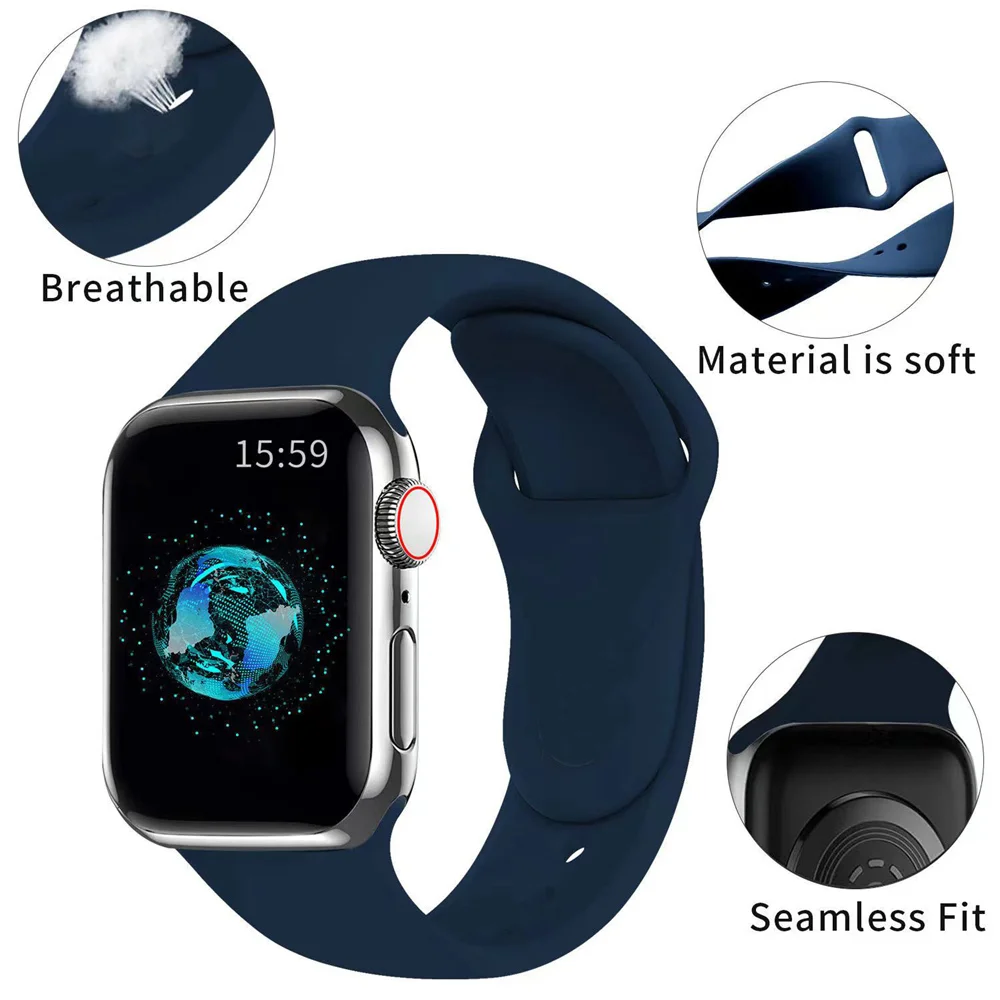 Silicone Strap For Apple Watch Band 44mm 40mm 45mm 41mm Ultra 49mm 42mm 38 44 45 mm Bracelet Apple Watch Series 8 7 se 3 4 5 6