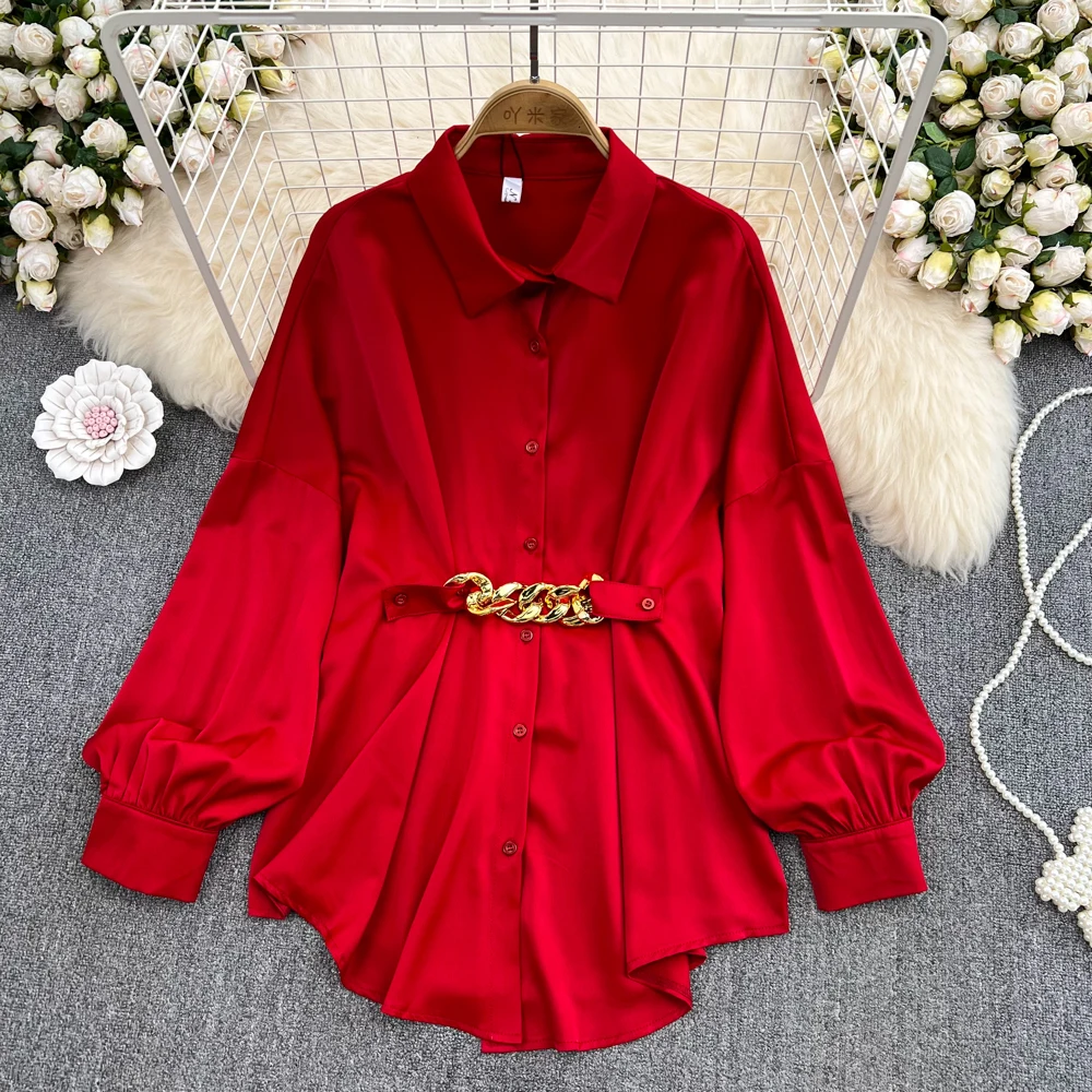 

Spring and Autumn Retro Temperament Lantern Long Sleeve Loose Lazy Wind Long Shirt Women's Western Style Top