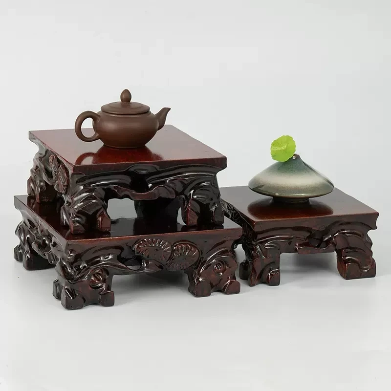 

Rectangular flower potted base Solid wood handicrafts Ornaments Strange stones Mount Taishan stone potted base