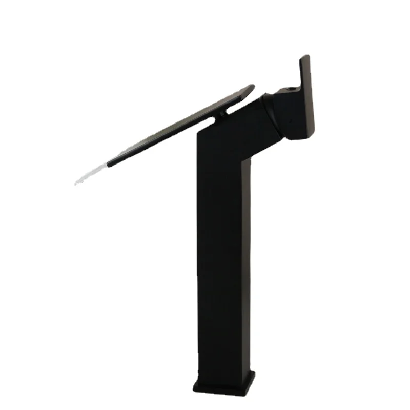 

Смеситель с креплением на столешницу, однотонный латунный Черный кран «Водопад» для ванной комнаты, дизайнерский смеситель для раковины