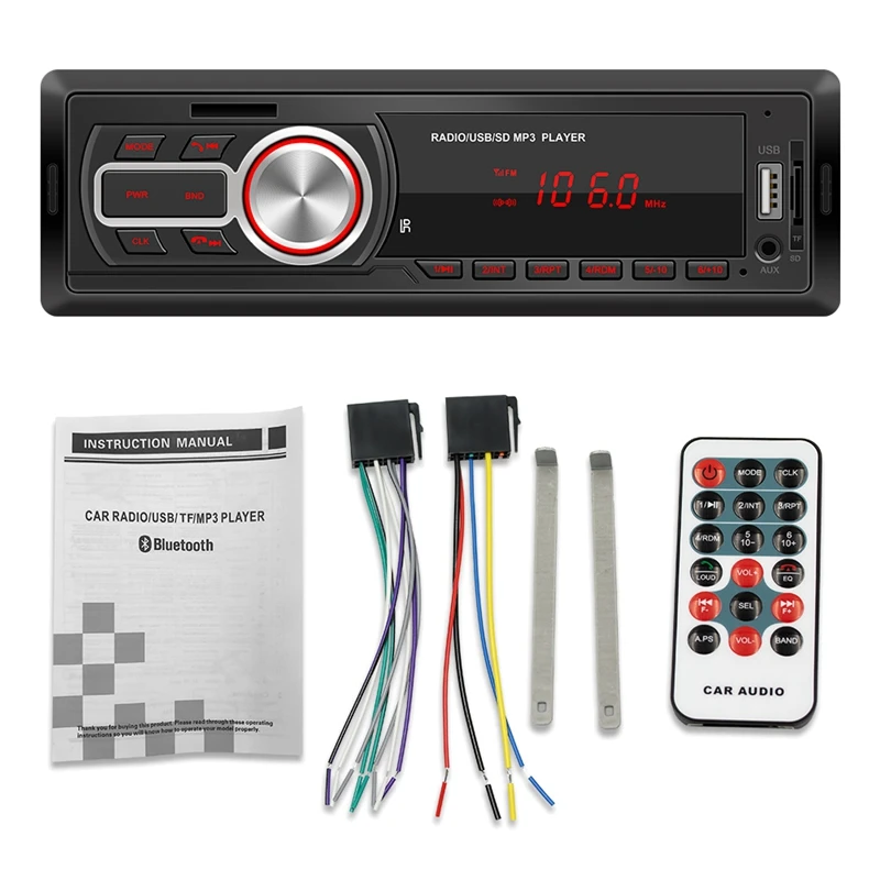

Car Radio Audio FM Stereo Receiver Bluetooth Music Call 1 Din MP3 Player Remote Control Support AUX/USB/TF Multimedia