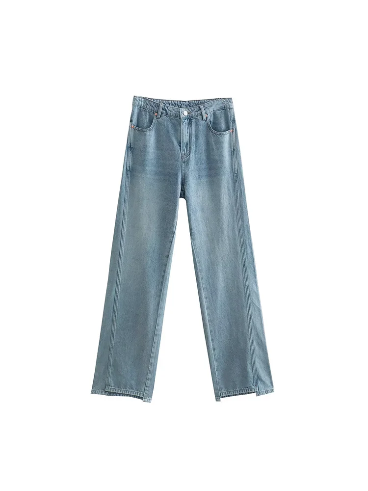 

PB&ZA2023 Early Spring New Women's Fashion High Waist Hundred Fit Wide Leg Pants Denim Trousers