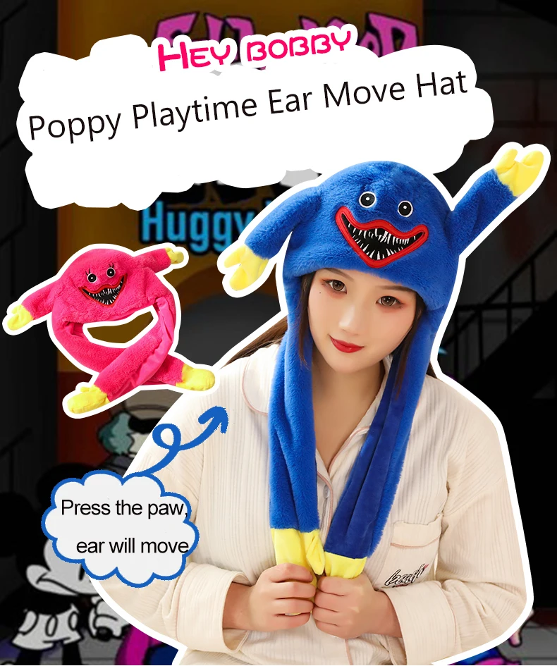 

Ear Moving Hat Costume Cosplay Party Funny Cartoon Game Hat Plush Jumping up Ear Move Hat Novelty Cap for Kids Adult