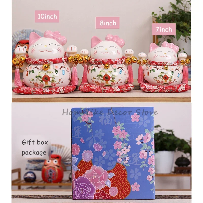 Японская керамическая статуя Lucky Cat Maneki Neko фарфоровая розовая копилка с котом Fortune