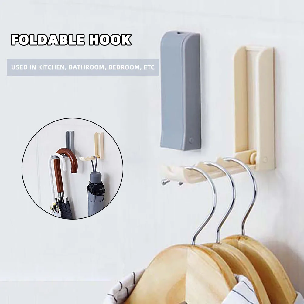 

2 Pieces Gray Plastic Home Wall Hanging Hanger Foldable Design Coat and Hat Sticky Hook Perforation-Free Design вешалка ארגוניות