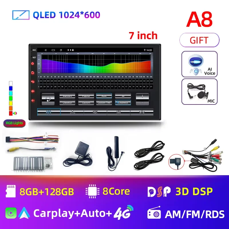 

7 "9" 10 "Android14 2Din QLED IPS Автомобильный радиоприемник Авторадио 2 Din Универсальный стерео WIFI GPS Мультимедийный плеер для Nissan Toyota Kia VW