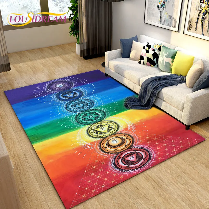 

Rainbow 7 Chakra Mandala Bohemia Area Rug,Carpet Rug for Living Room Bedroom Sofa Doormat Decoration,Yoga Non-slip Floor Mat