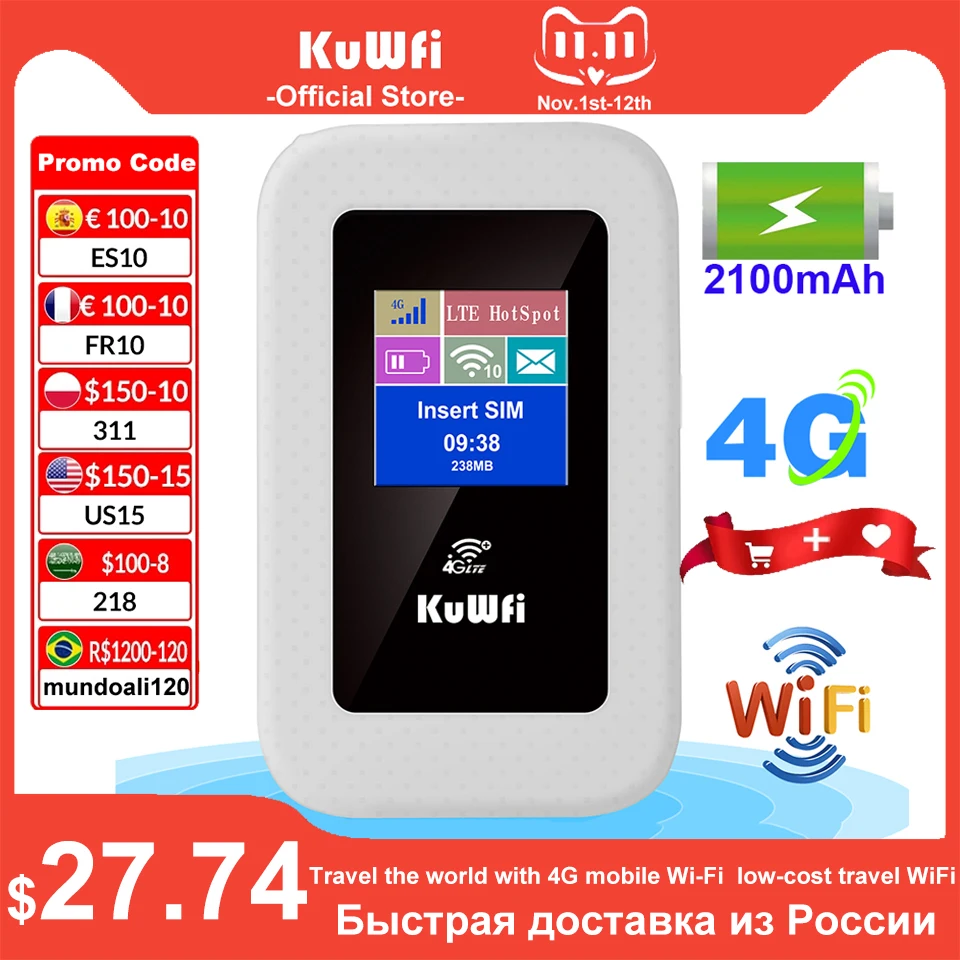 

New KuWFi 4G Portable Router 150Mbps Mobile Hotspot Router Mini 4G LTE Wi-fi Modem SIM Card Router For RU/Korea/Brazil/EU