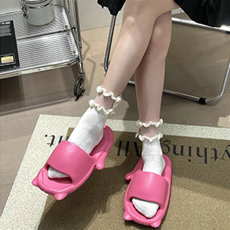 Couples Bathroom Slipper Women Home Wearing Cartoon Lovely Cat Slipper Summer Beach Slides Soft Cloud Flip Flops Non-Slip Shoes