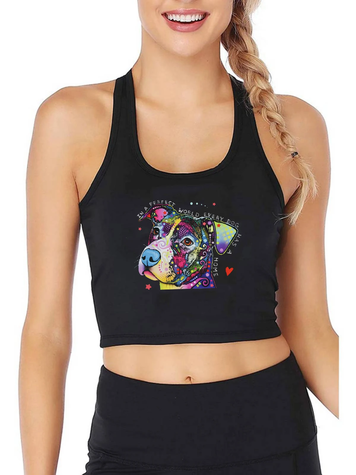 

In A Perfect World Every Dog Has A Home Graphics Sexy Crop Top Women's Casual Fitness Training Tank Tops Fashion Camisole