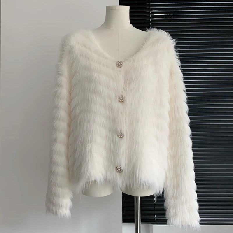 

New Women Autumn Winter Warm Faux Fur Plush Coat Thick Women Knitted Cardigan Overcoat Women Warm Female Feminino