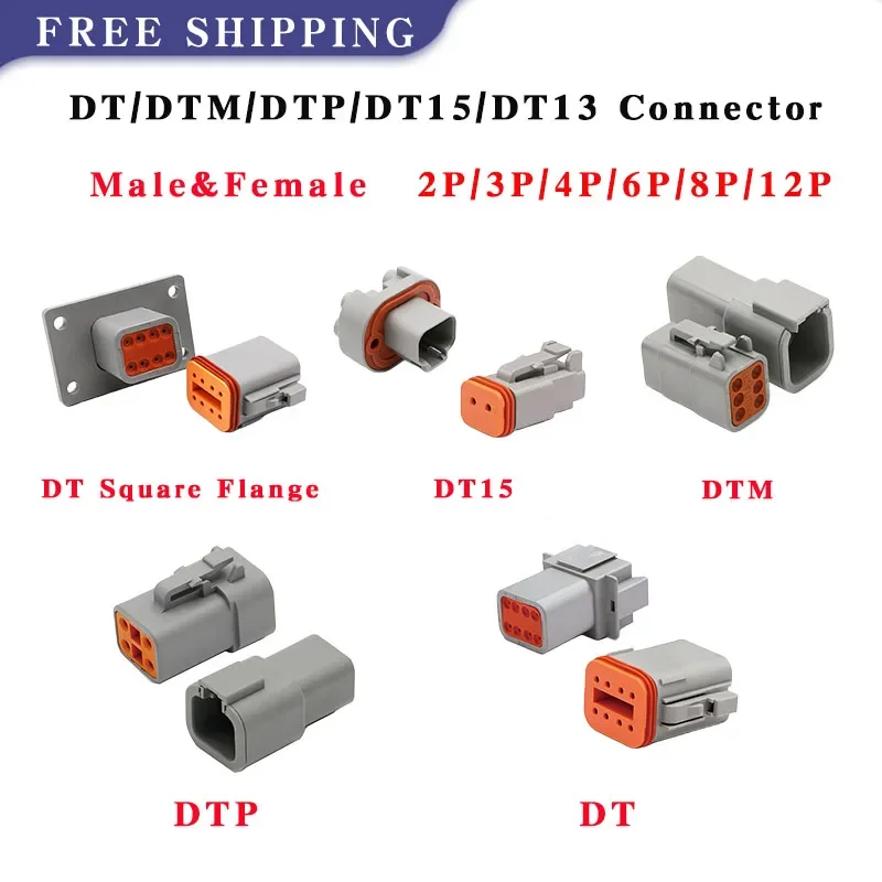 5/10/100 Sets DEUTSCH Series DT/DTM/DTP/DT15/DT13-2/3/4/6/8/12 Pin Car Waterproof Plastic Shell Male&ampFemale Docking Connector