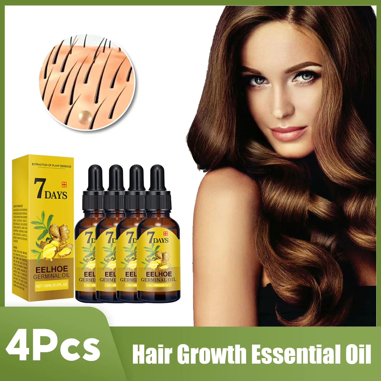 

4PCS Ginger Hair Growth Essential Oil Anti Hair Loss Serum Scalp Treatment Fast Growing Regrowth Repair Hair Follicles Essence