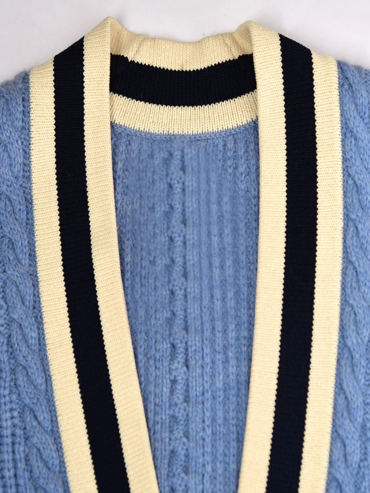 Женский трикотажный кардиган EOS Paris Синий Свободный вязаный с контрастной