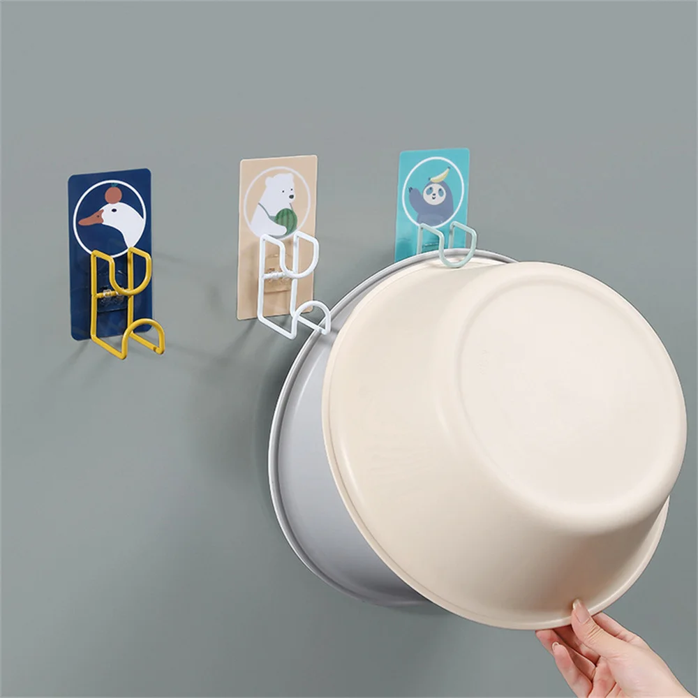 

Cartoon Self-adhesive Hooks Traceless Wall Mounted Washbasin Storage Hooks Holders Bathroom Basin Save Space Rack Organizer