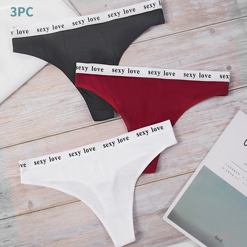 

3PC Women's Cotton Panties Alphabet Thong Super Low Rise Panties Sports No Trace Comfortable Thong Sexy Women's Underwear