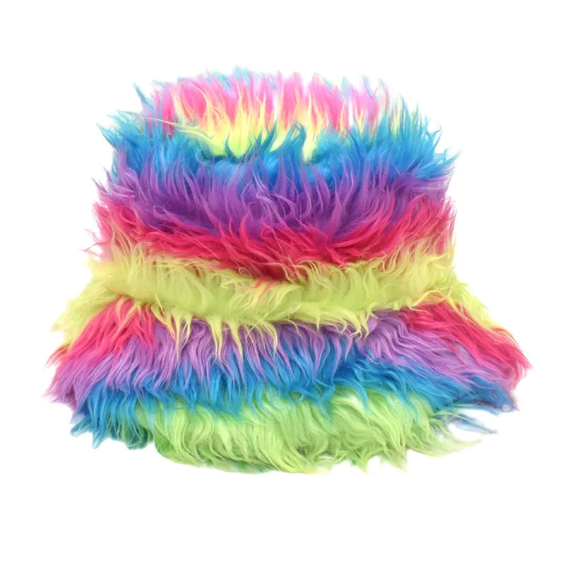 Y2g Millennium Gyaru Harajuku Subculture Rainbow Fur Magic Color Imitation Fisherman Hat Basin