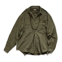 kapital hirata hohiro japan military green cotton linen washed pleated loose mens and womens long sleeved shirt coat