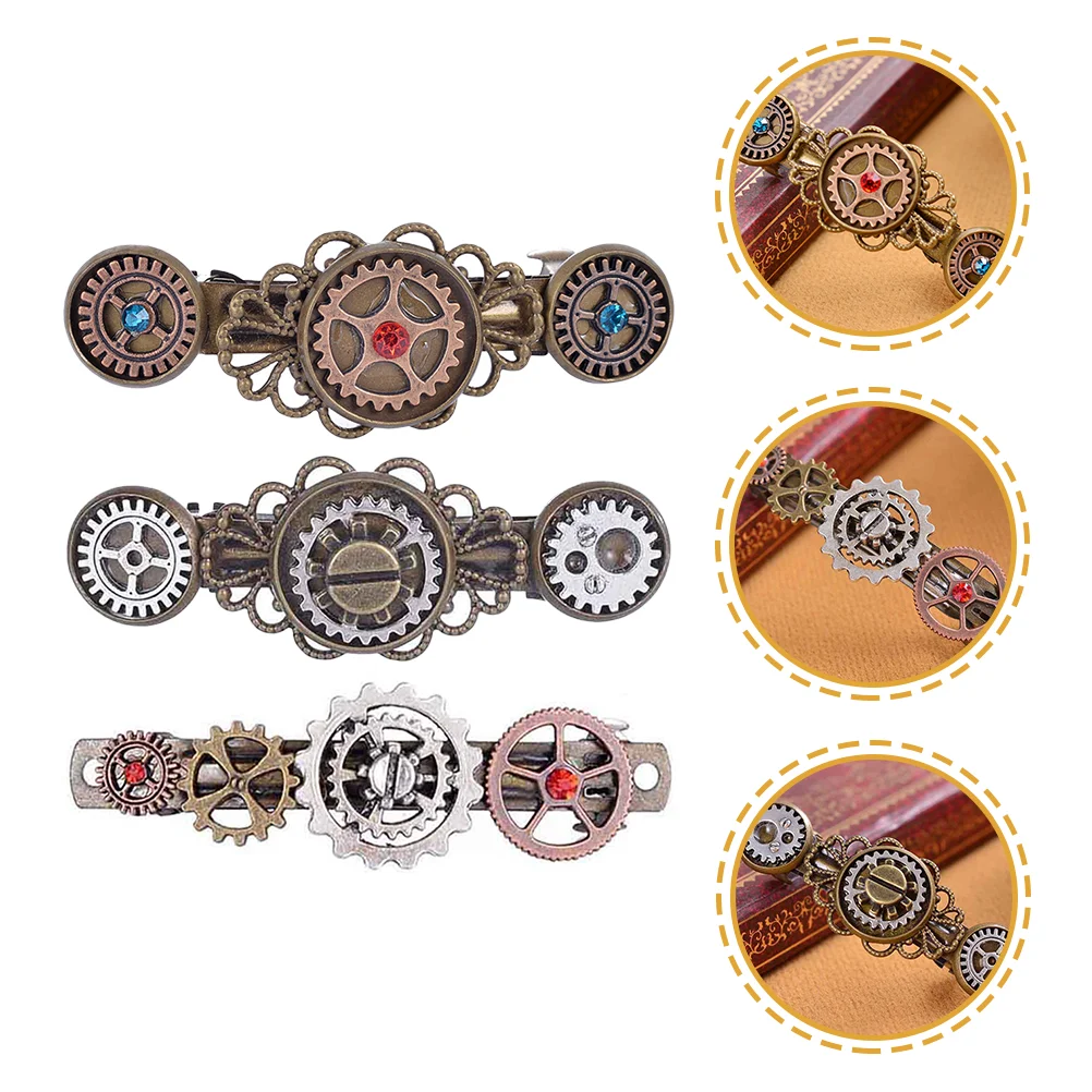 

3 Pcs Hairpin Gothic Accessory Metal Clip Steampunk Headdress Clock Gear Barrettes Die-cast Zinc Alloy Miss