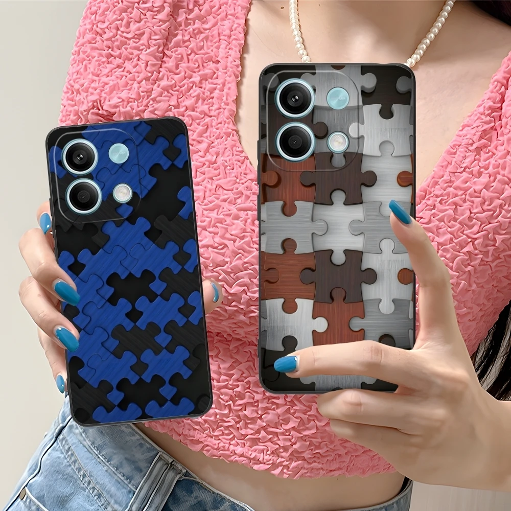Чехол для мобильного телефона Puzzle Pretty Fashion Xiaomi Redmi Note 13 12 11 10 9 8 7 6 S A Pro Lite Plus 5G черный