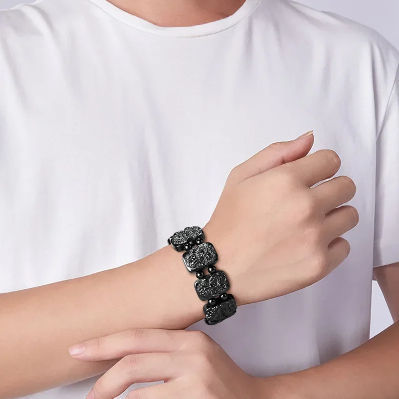 Высококачественный натуральный черный нефритовый защитный браслет с девятью