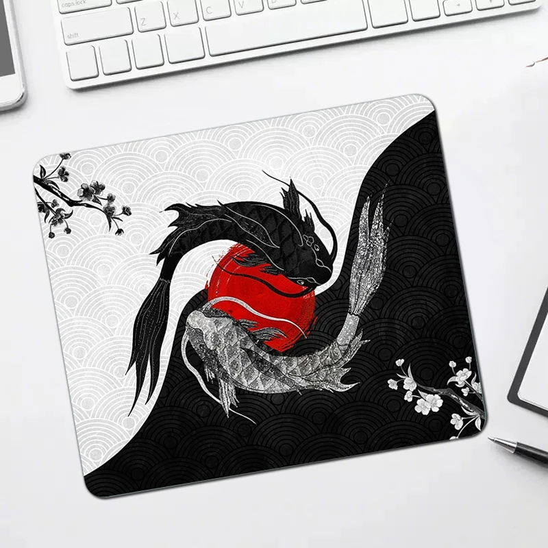

Tai Chi Fish Mousepad Small Japanese Mouse Mat Natural Rubber Desk Rug Lock Edge Mousepads For PC Keyboard Mats Table Rug